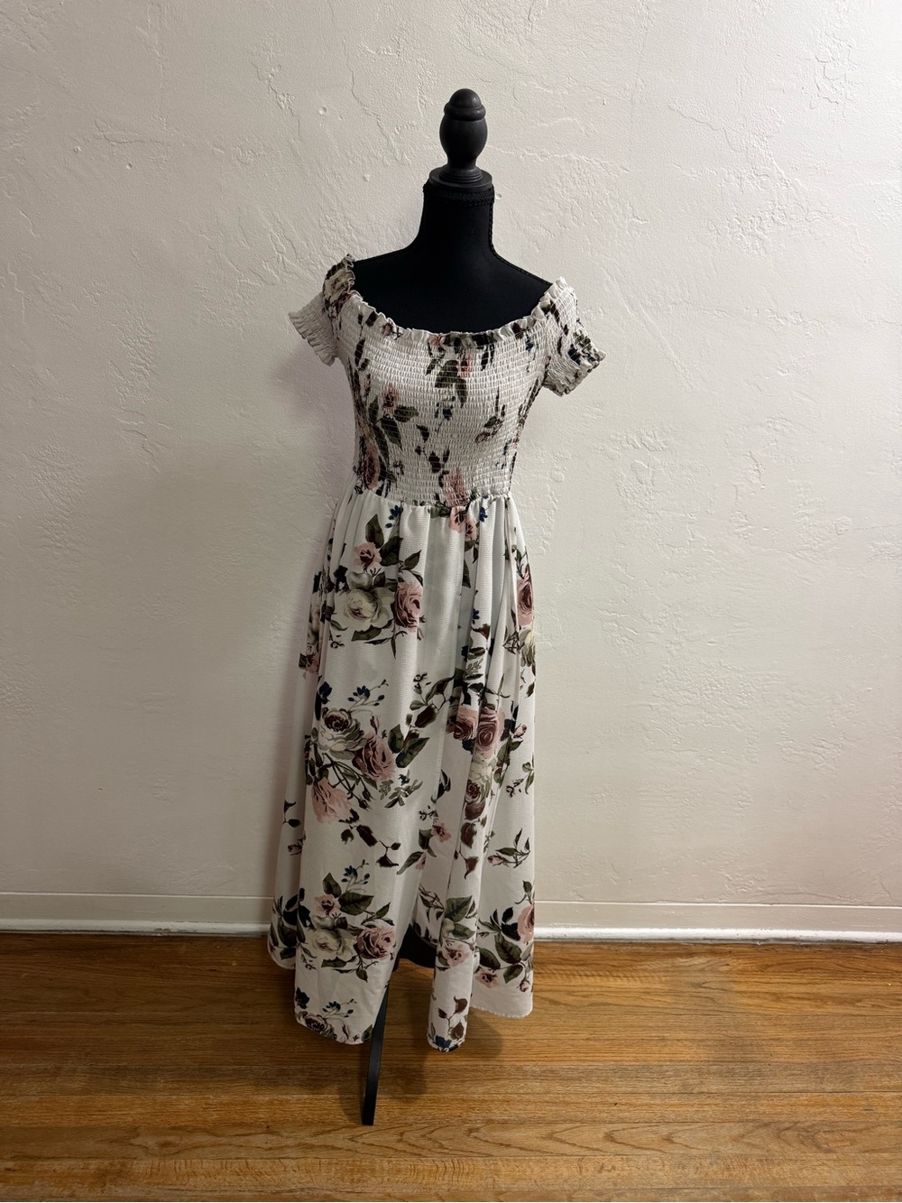 J for Justify White Maxi Dress with Pink and Green Floral Print